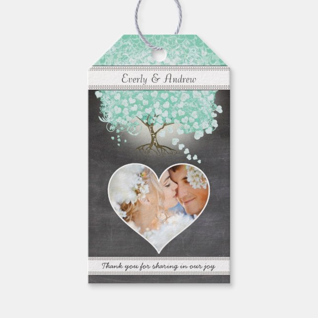 Étiquettes-cadeau Monogramme Mariage photo Mint ou toute couleur per (Devant)