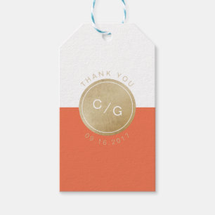 Étiquettes-cadeau Monogramme minimaliste orange mariage moderne merc