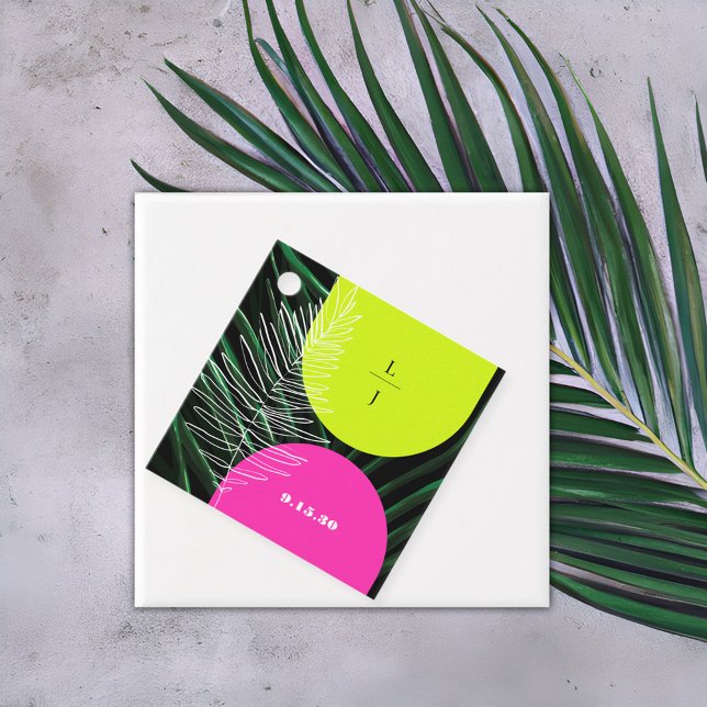 Étiquettes Cadeau Monogramme Neon Arches Palm Leaf Mariage Tropical (Créateur téléchargé)