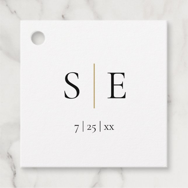 Étiquettes Cadeau Monogramme Noir Gold Mariage élégant (Devant)