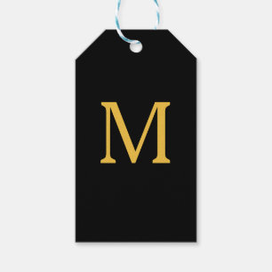 Étiquettes-cadeau Monogramme Nom personnalisé initial Gold Black Ele