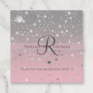 Étiquettes Cadeau Monogramme Nom Rose Grey Silver Stars Clas tendanc