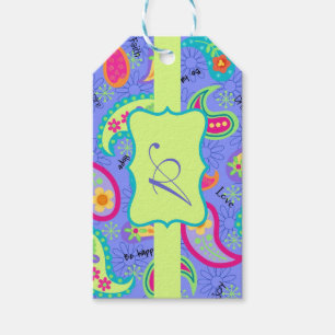 Étiquettes-cadeau Monogramme Paisley moderne de vert de chaux de