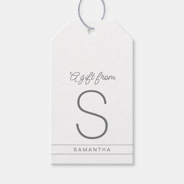 Étiquettes-cadeau Monogramme personnalisé blanc et gris Nom initial (Devant)