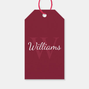 Étiquettes-cadeau Monogramme personnalisé et nom Rouge bordeaux