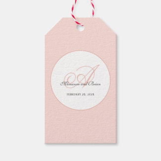 Étiquettes-cadeau Monogramme rose et blanc