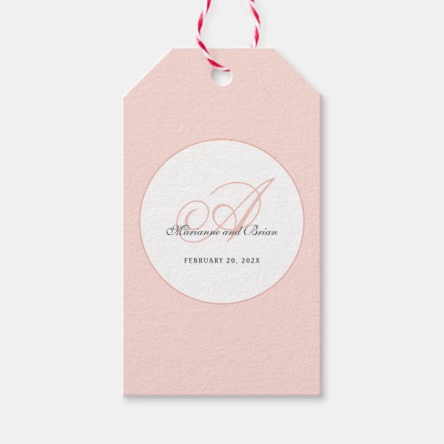 Étiquettes-cadeau Monogramme rose et blanc (Devant)