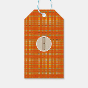 Étiquettes-cadeau Monogramme rustique Brown et plaqué orange