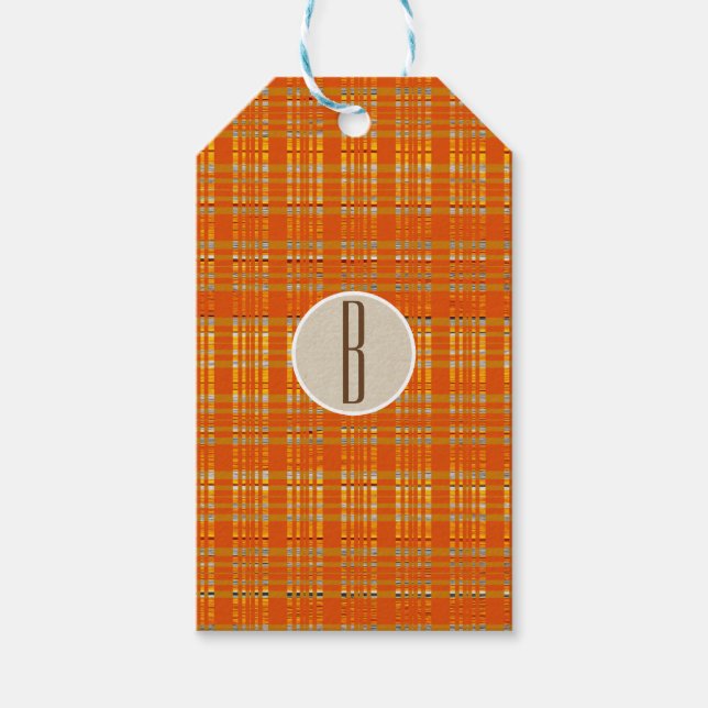 Étiquettes-cadeau Monogramme rustique Brown et plaqué orange (Devant)