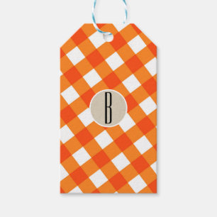 Étiquettes-cadeau Monogramme rustique Kraft Plaid Blanc orange initi