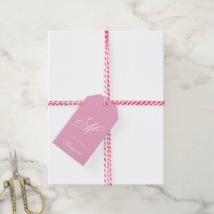 Étiquettes-cadeau Monogramme Unique Personnalisé avec Nom Rose Clair