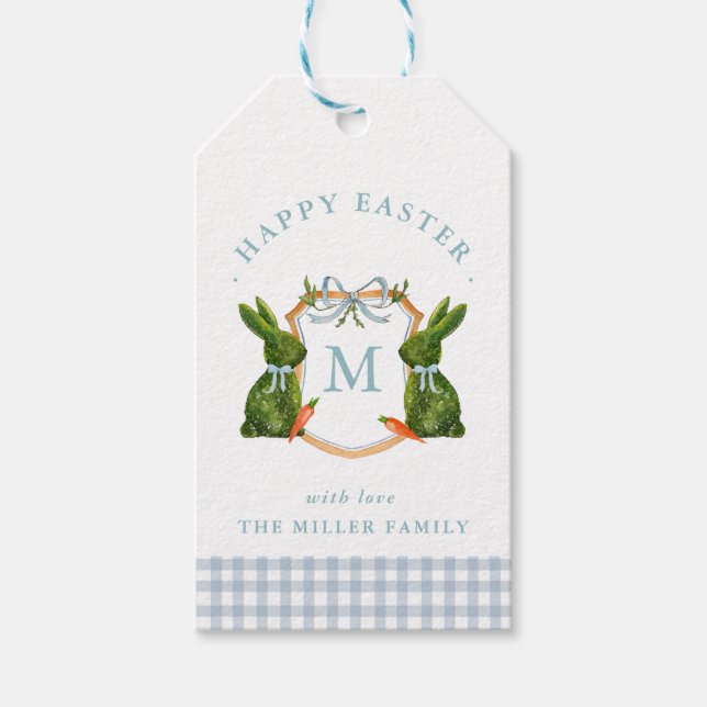 Étiquettes-cadeau Monogrammed Crest Topiary Bunny Easter  (Devant)