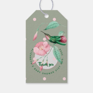 Étiquettes-cadeau Monogrammed Hummingbird Pink Mint Floral Gift Tags