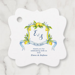 Étiquettes Cadeau Monographie citron Crest mariage Merci Favoriser T
