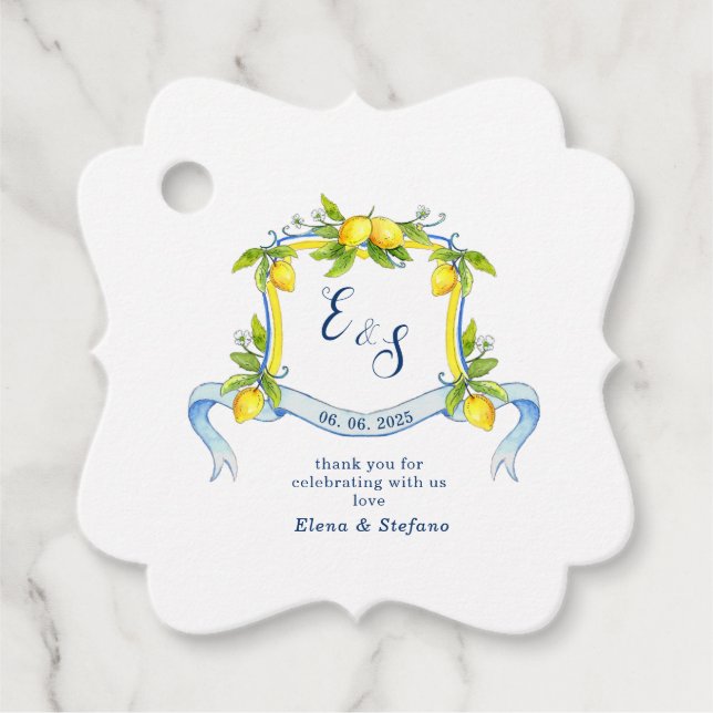 Étiquettes Cadeau Monographie citron Crest mariage Merci Favoriser T (Devant)