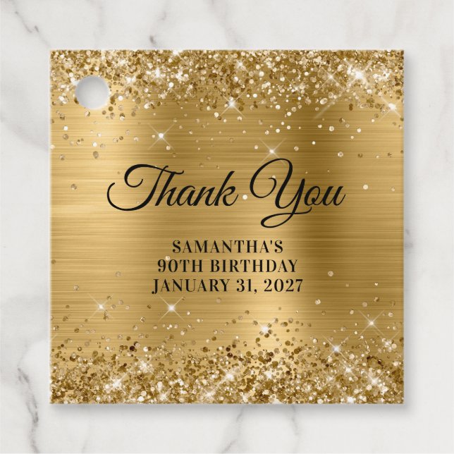 Étiquettes Cadeau Monographie d'or 90e anniversaire Merci (Devant)