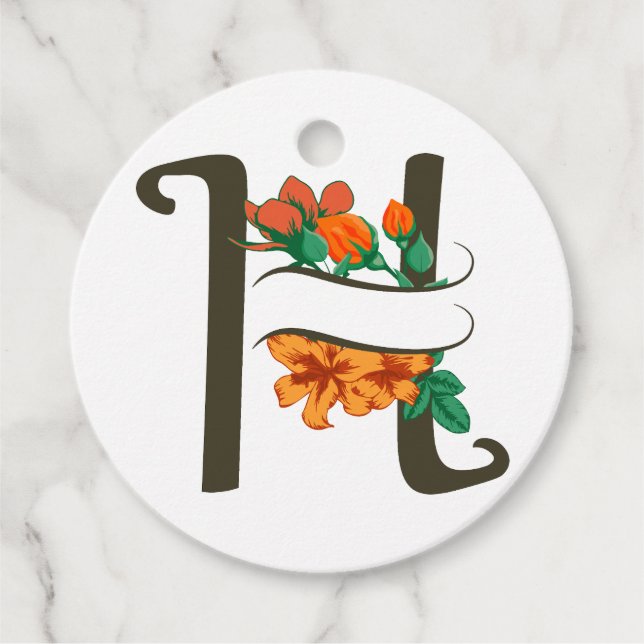 Étiquettes Cadeau Monographie florale H lettre majuscule (Devant)