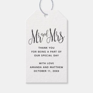 Étiquettes-cadeau Monsieur et Madame. Mariage noir et blanc merci