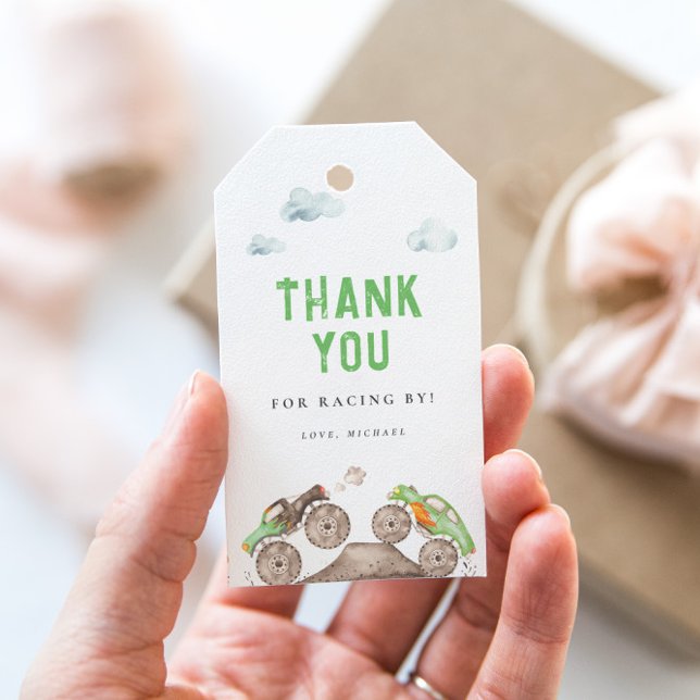 Étiquettes-cadeau Monster Trucks Verts Anniversaire (Créateur téléchargé)