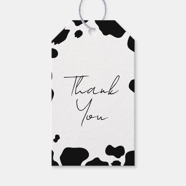 Étiquettes-cadeau Moo Cow Spots Imprimer Mariage noir et blanc (Devant)