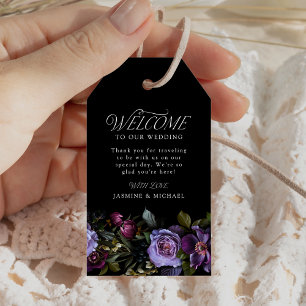 Étiquettes-cadeau Moody Gothic Purple Floral Mariage Bienvenue