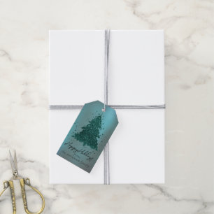 Étiquettes-cadeau Moody Joyeux Noël   Arbre Turquoise profond de min