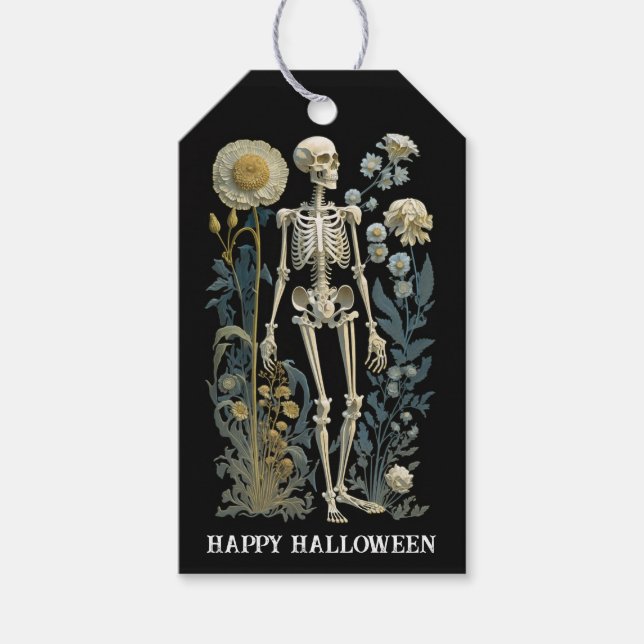 Étiquettes-cadeau Moody Skeleton Halloween | Éffrayant noir (Devant)