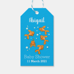 Étiquettes-cadeau Morceau de poisson rouge orange mignon sur dessin 