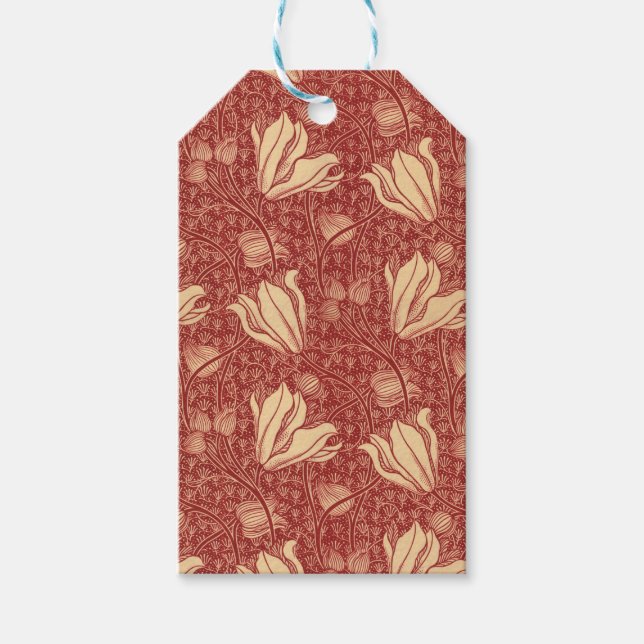Étiquettes-cadeau Morris Inspiré Lily Flower Botanique Rouge Textile (Devant)