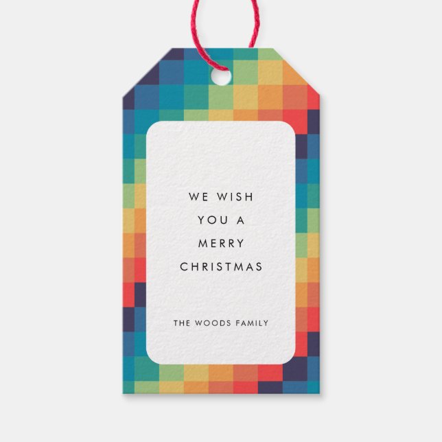 Étiquettes-cadeau Mosaïque colorée moderne Joyeux Noël (Devant)