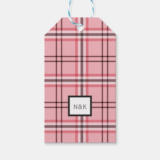 Étiquettes-cadeau Motif à carreaux rose et gris chic pour soirée (Devant)