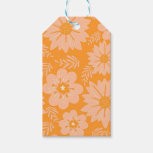 Étiquettes-cadeau Motif à fleurs orange Fuzz Vintage rétro
