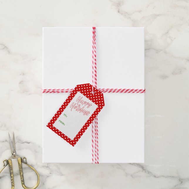 Étiquettes-cadeau Motif À petits pois blanc simple et personnalisé e (Avec de la ficelle)