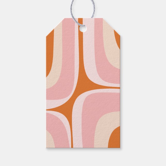 Étiquettes-cadeau Motif Abstrait rétro Groove rose et orange (Devant)
