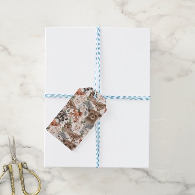 Étiquettes-cadeau Motif animal de forêt (Avec de laficelle)