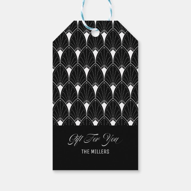 Étiquettes-cadeau Motif Art Déco Blanc Sur Noir (Dos)