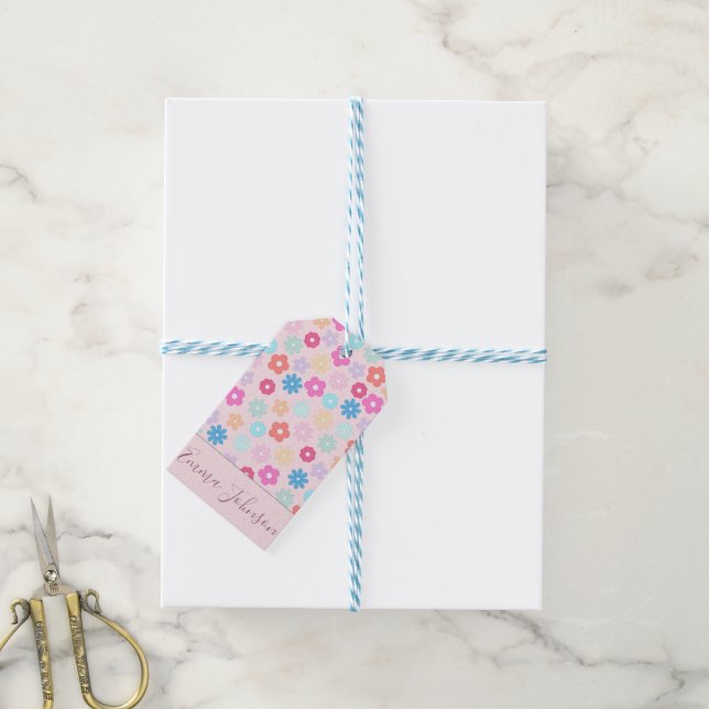 Étiquettes-cadeau Motif Boho Rose Daisy Flowers (Avec de laficelle)