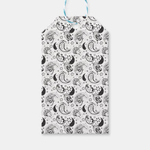 Étiquettes-cadeau Motif cachemire noir et blanc – Art textile élégan
