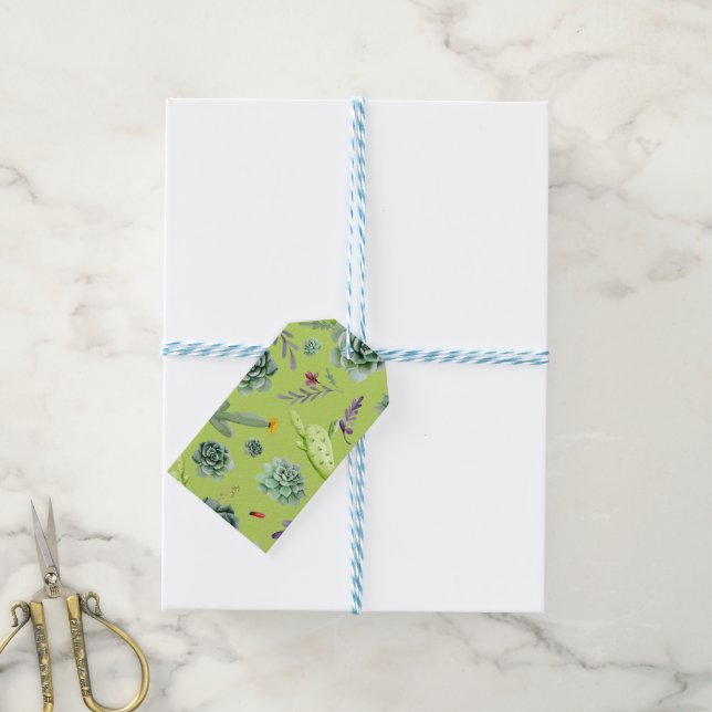 Étiquettes-cadeau Motif Cactus 6 (Avec de laficelle)