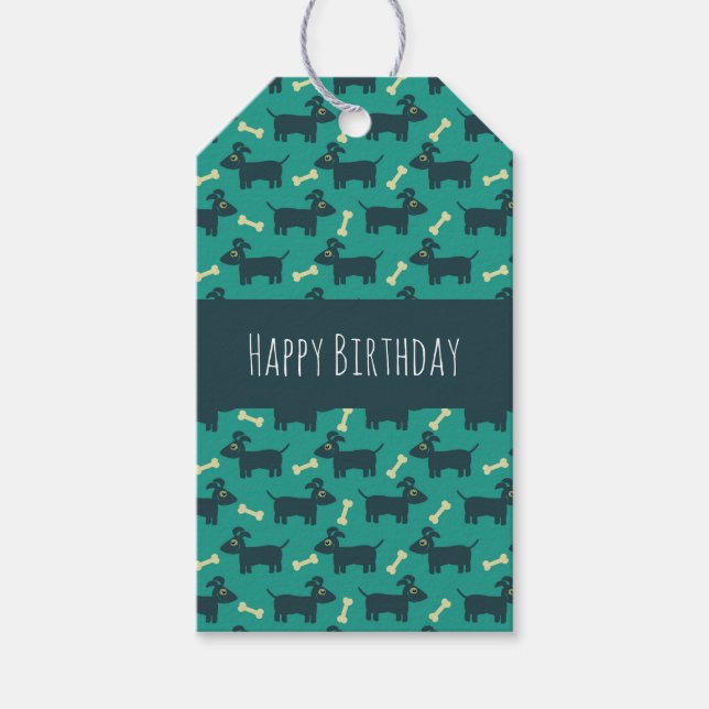Étiquettes-cadeau Motif chien mignon avec os Joyeux anniversaire (Devant)