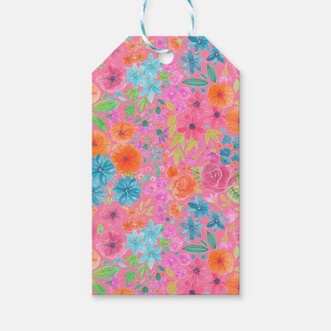 Étiquettes-cadeau Motif d'aquarelle florale en rose (Devant)