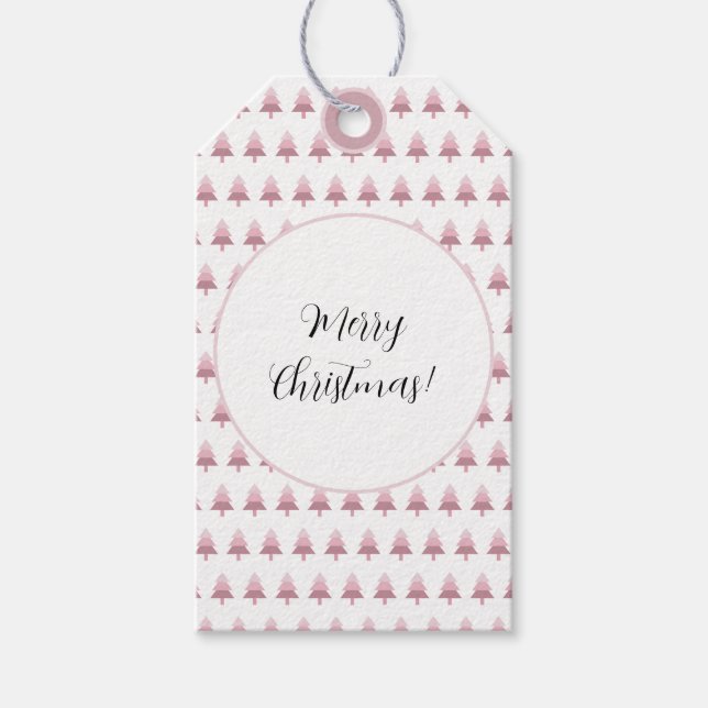 Étiquettes-cadeau Motif d'arbre de Noël moderne Pink Ombre (Devant)