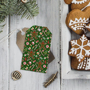 Étiquettes-cadeau Motif de bonbon en pain d'épices festif vert ludiq