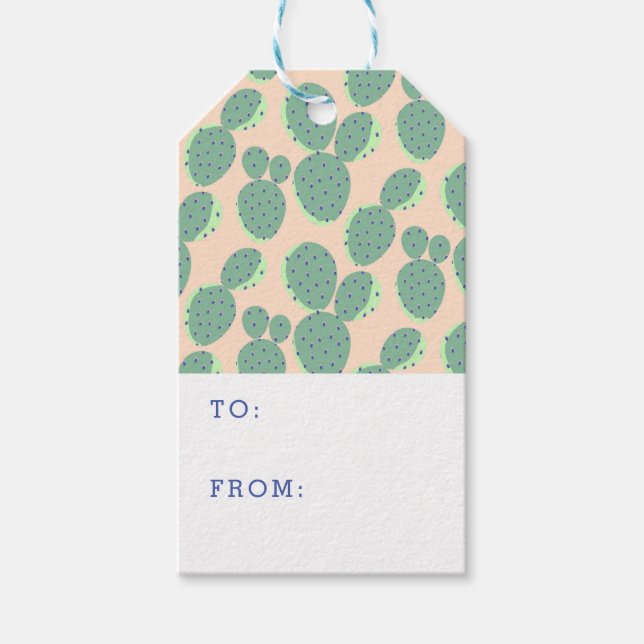 Étiquettes-cadeau Motif de cactus vert et rose (Devant)