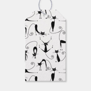 Étiquettes-cadeau Motif de chat noir élancé fantaisiste