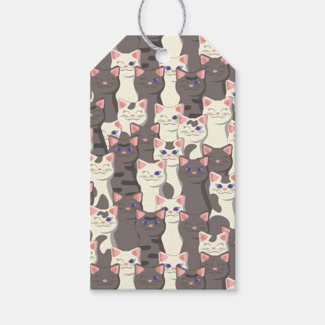 Étiquettes-cadeau Motif de chats blancs et gris (Devant)