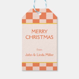 Étiquettes-cadeau Motif de chèques rétro orange de Noël