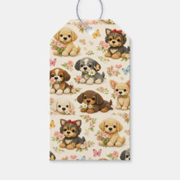 Étiquettes-cadeau Motif de chiot mignon papillon floral