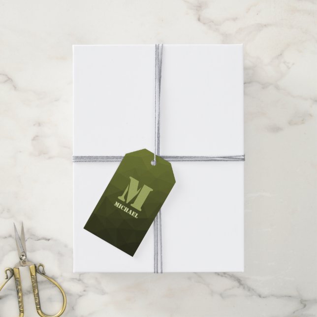 Étiquettes-cadeau Motif de maillage géométrique d'olive verte de l'a (Avec de la ficelle)