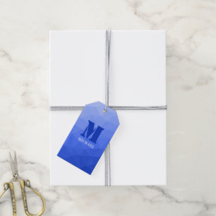 Étiquettes-cadeau Motif de maille géométrique bleu foncé Monogramme